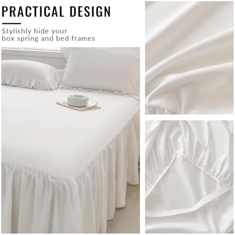 Highdi Betthusse 140x200 Bettrock - Schrumpffest und Farbecht, Elastische Bettwäsche mit Rüschen für Weiß Baumwolle - Sc