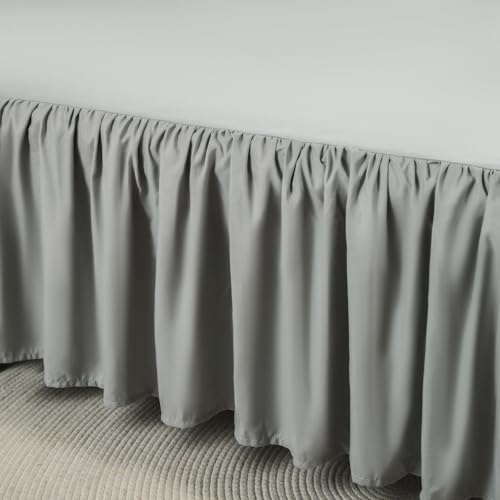 ACESOME Bettrock zum Umwickeln des Bettvolants, Kunstfaser+ Brushed Microfiber Bed Skirt, mit 35cm Rüsche (Grau, 152 x 2